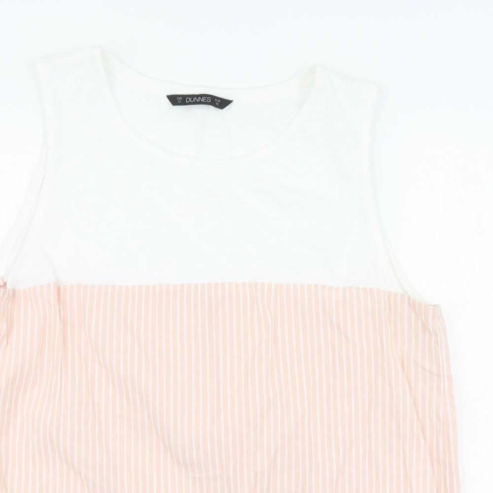 Dunnes Stores Womens Pink Striped Cotton Basic Tank Size 14 Round Neck