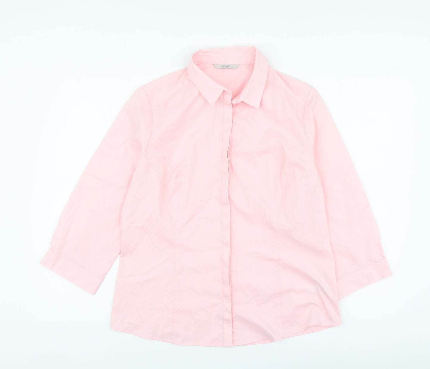 George Womens Pink Polyester Basic Button-Up Size 14 Round Neck