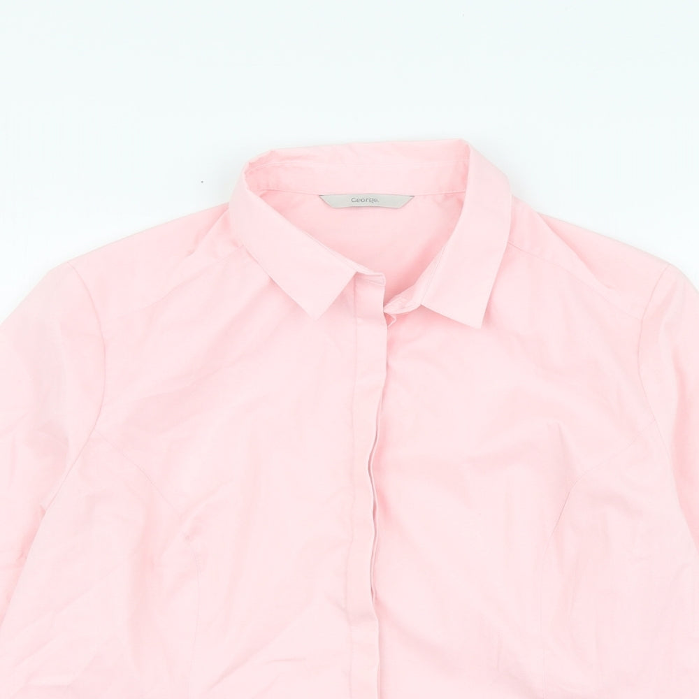 George Womens Pink Polyester Basic Button-Up Size 14 Round Neck