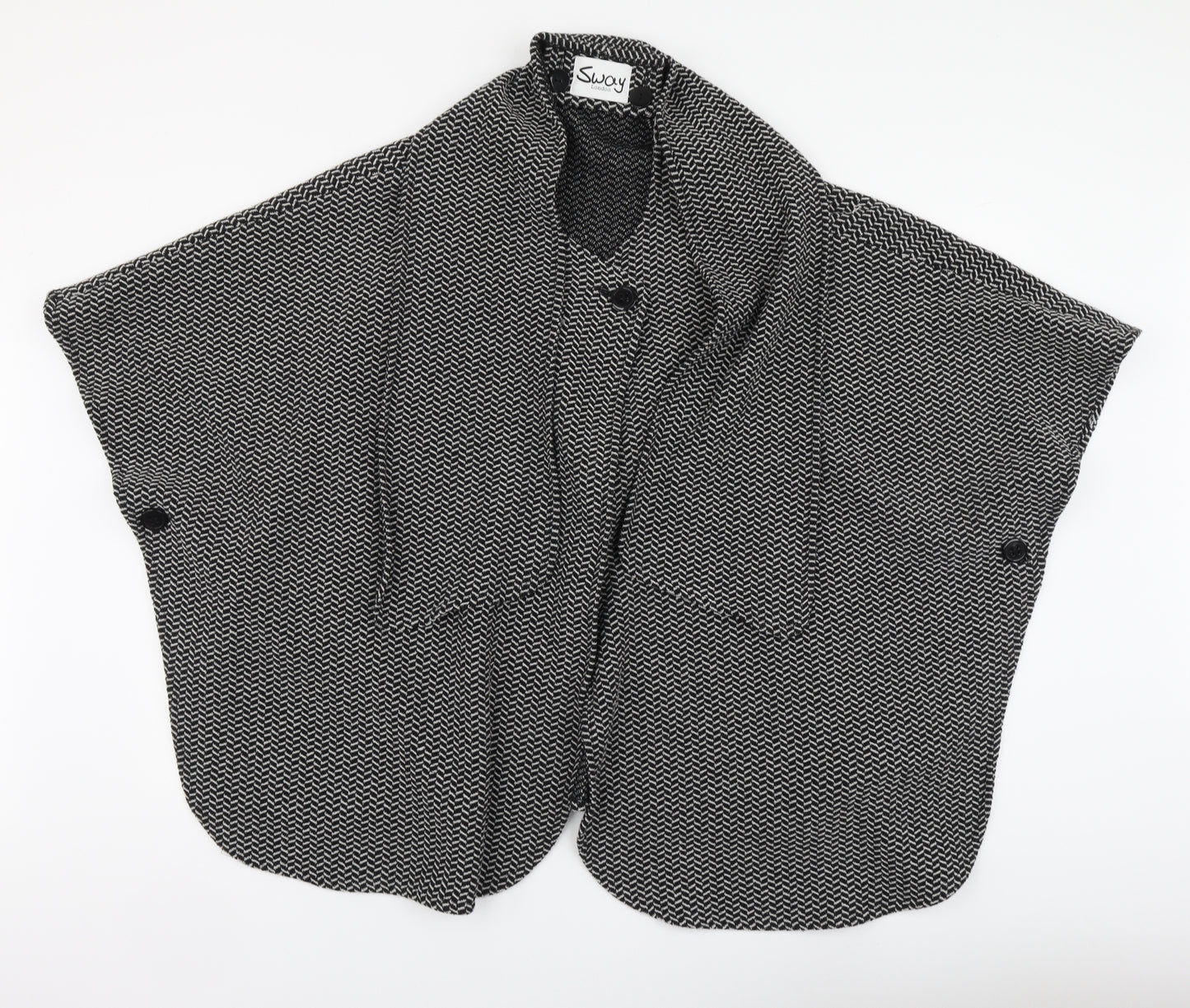 Sway Womens Black Herringbone Jacket Poncho One Size Button