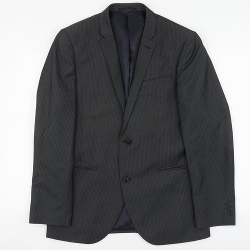 NEXT Mens Grey Striped Polyester Jacket Suit Jacket Size L