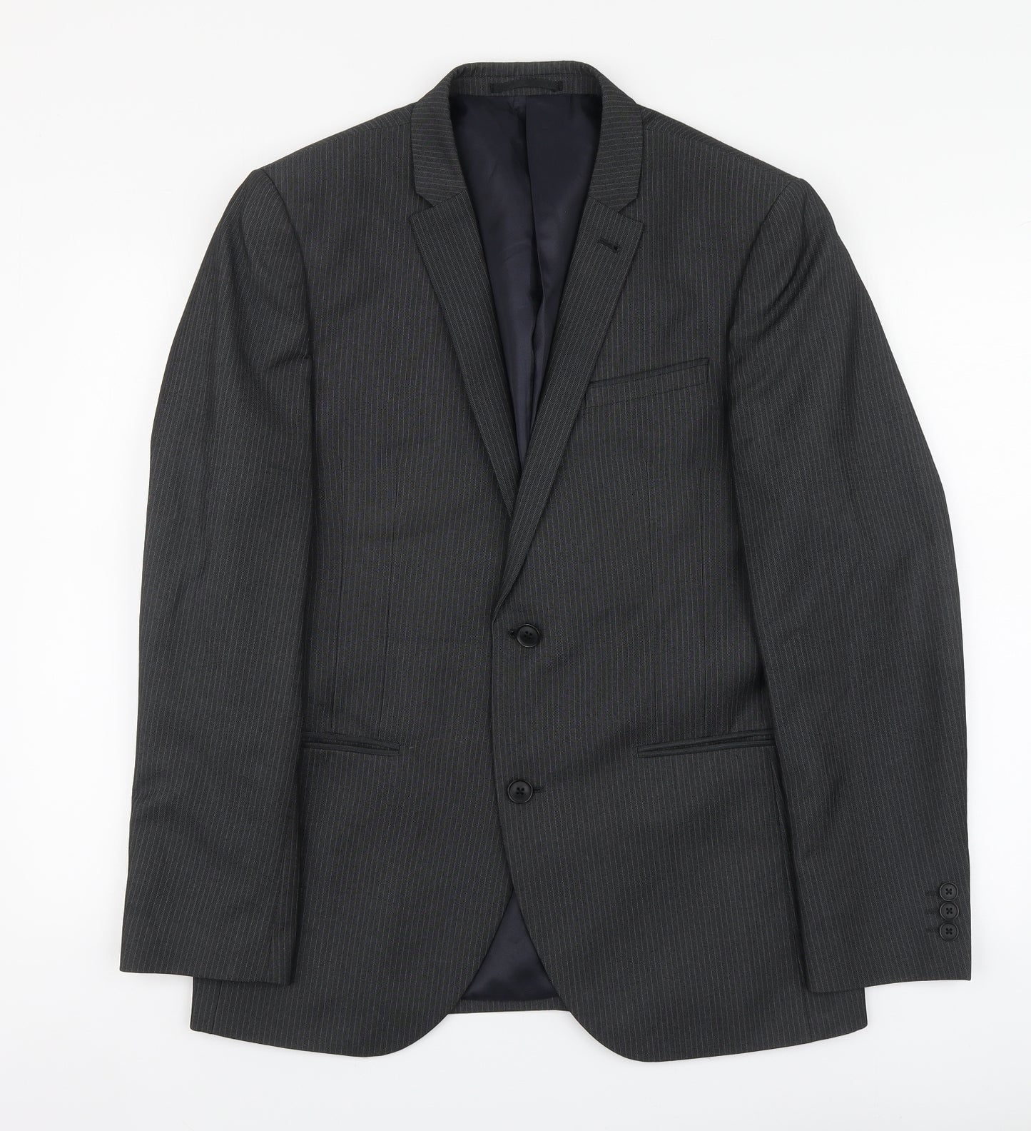 NEXT Mens Grey Striped Polyester Jacket Suit Jacket Size L