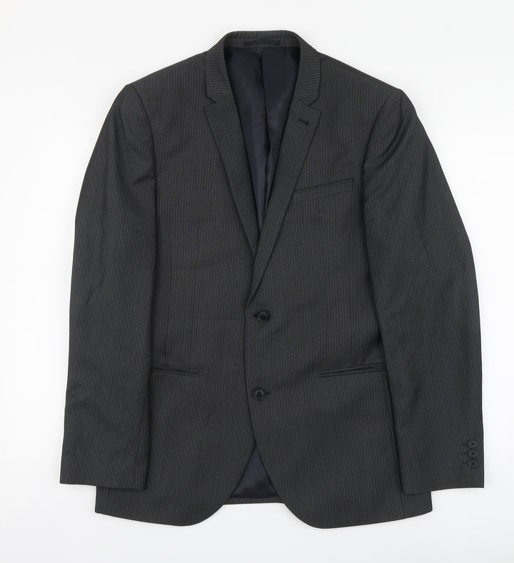 NEXT Mens Grey Striped Polyester Jacket Suit Jacket Size L