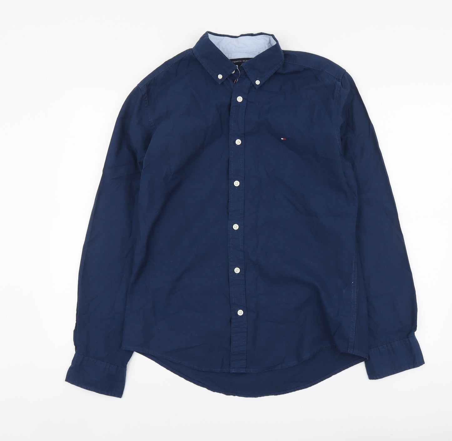 Tommy Hilfiger Mens Blue Cotton Button-Up Size M Collared Button