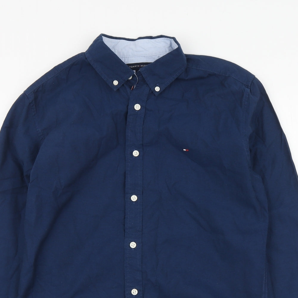 Tommy Hilfiger Mens Blue Cotton Button-Up Size M Collared Button