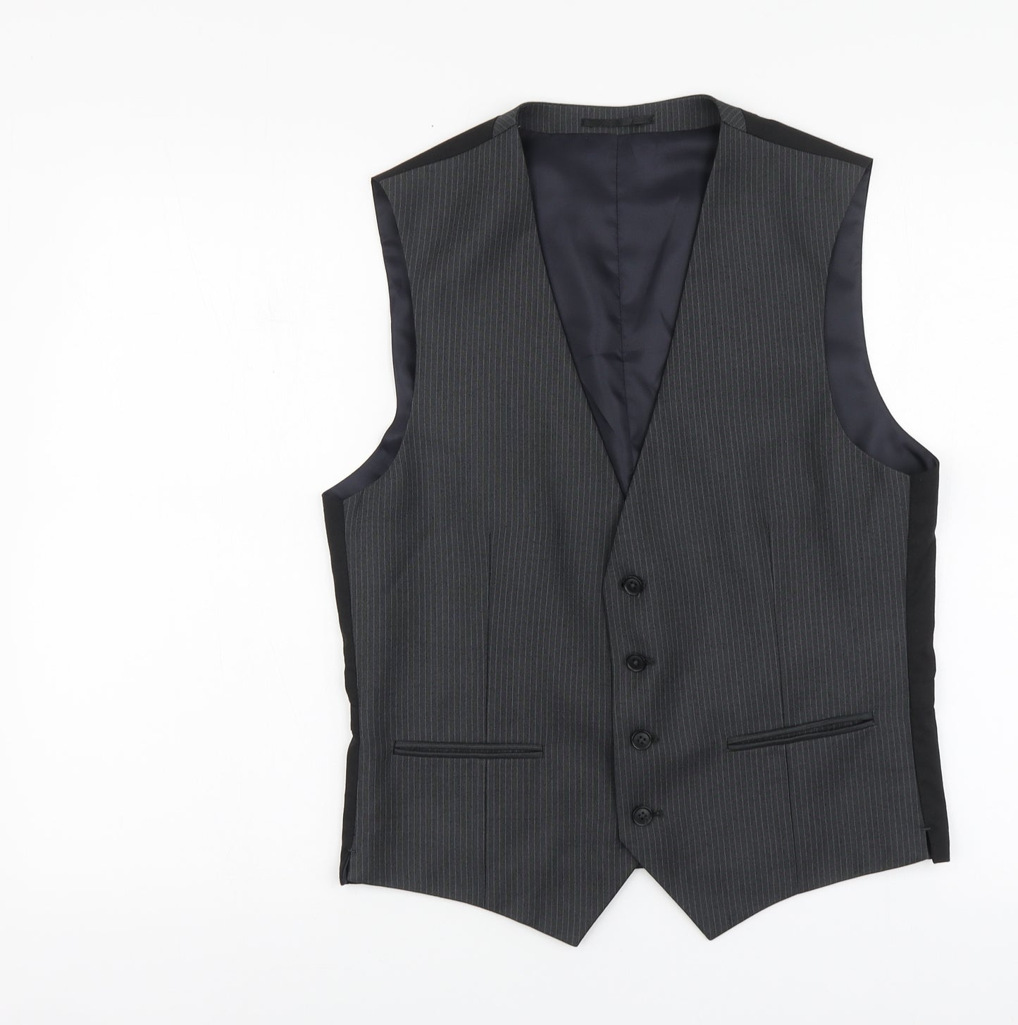 NEXT Mens Grey Striped Polyester Jacket Suit Waistcoat Size M