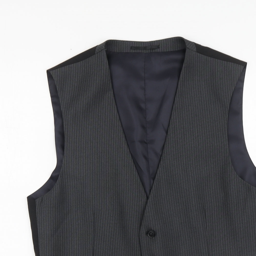 NEXT Mens Grey Striped Polyester Jacket Suit Waistcoat Size M