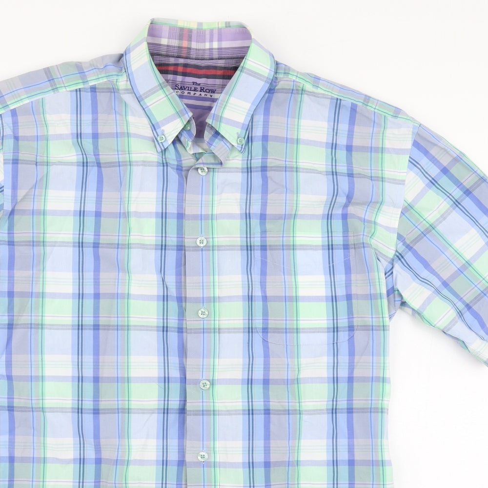 The Savile Row Mens Multicoloured Plaid Polyester Button-Up Size L Collared Button