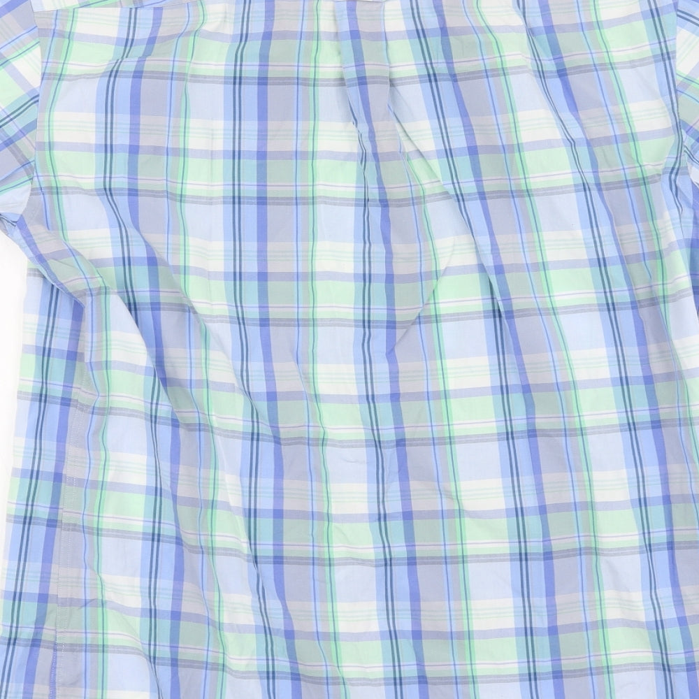 The Savile Row Mens Multicoloured Plaid Polyester Button-Up Size L Collared Button