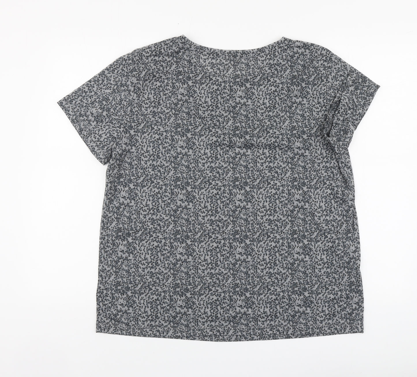 Marks and Spencer Womens Grey Geometric Polyester Basic T-Shirt Size 14 Round Neck