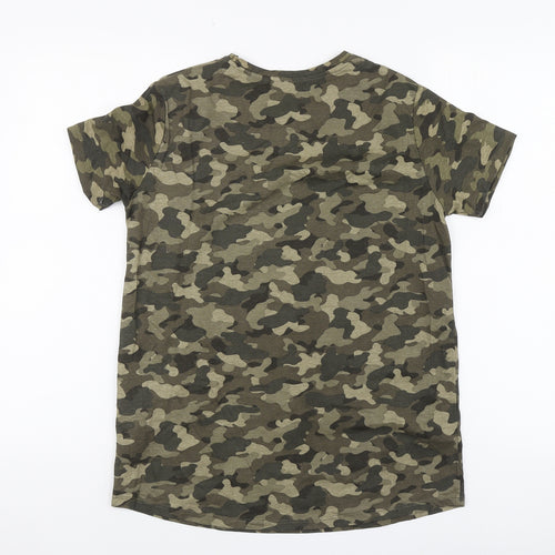 Stradivarius Womens Green Camouflage Polyester Basic T-Shirt Size M Round Neck