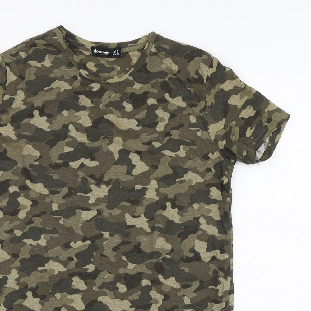 Stradivarius Womens Green Camouflage Polyester Basic T-Shirt Size M Round Neck