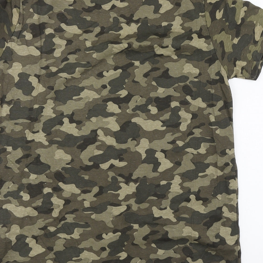 Stradivarius Womens Green Camouflage Polyester Basic T-Shirt Size M Round Neck