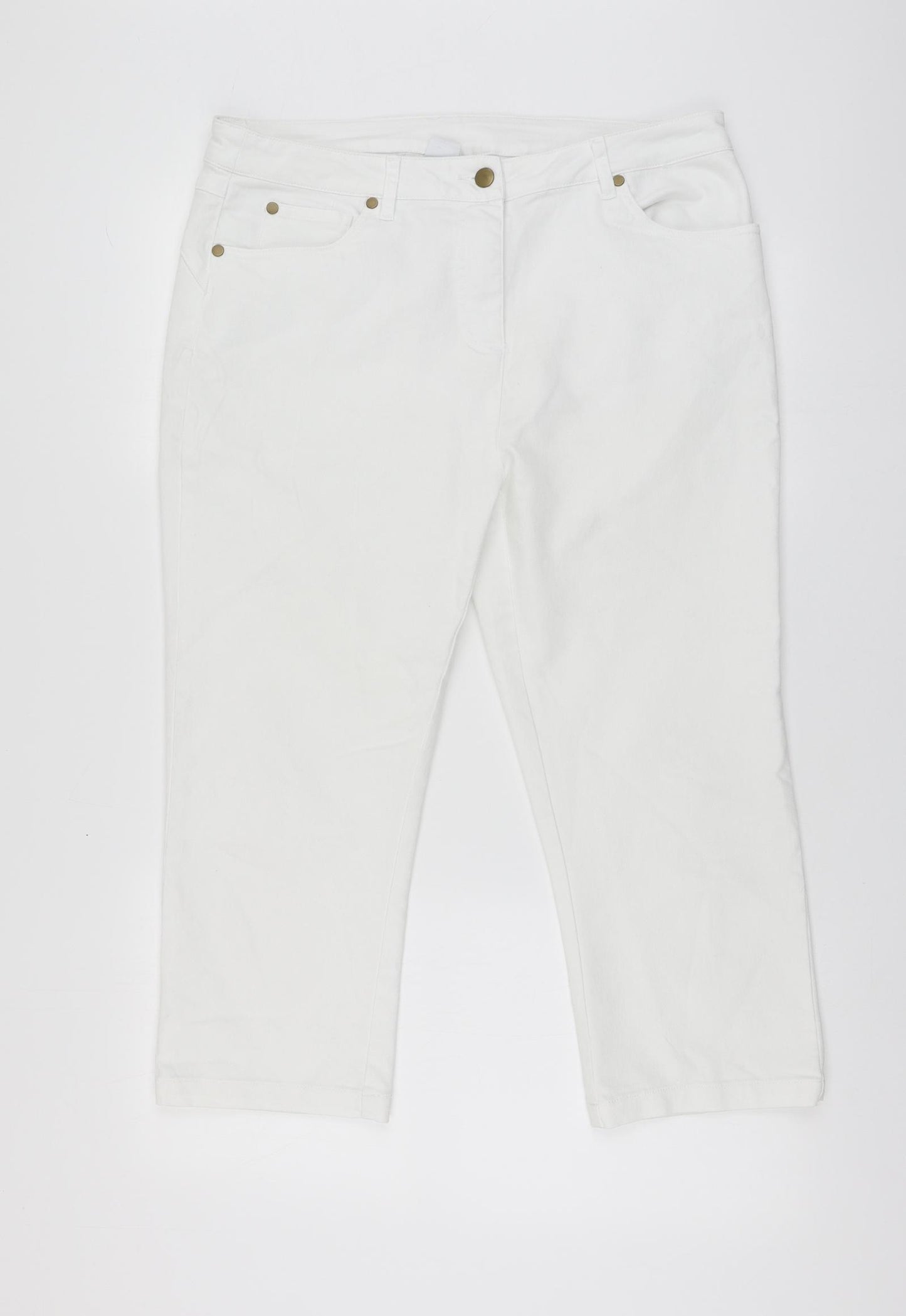 Cotton Traders Womens White Cotton Trousers Size 16 L21 in Regular Zip