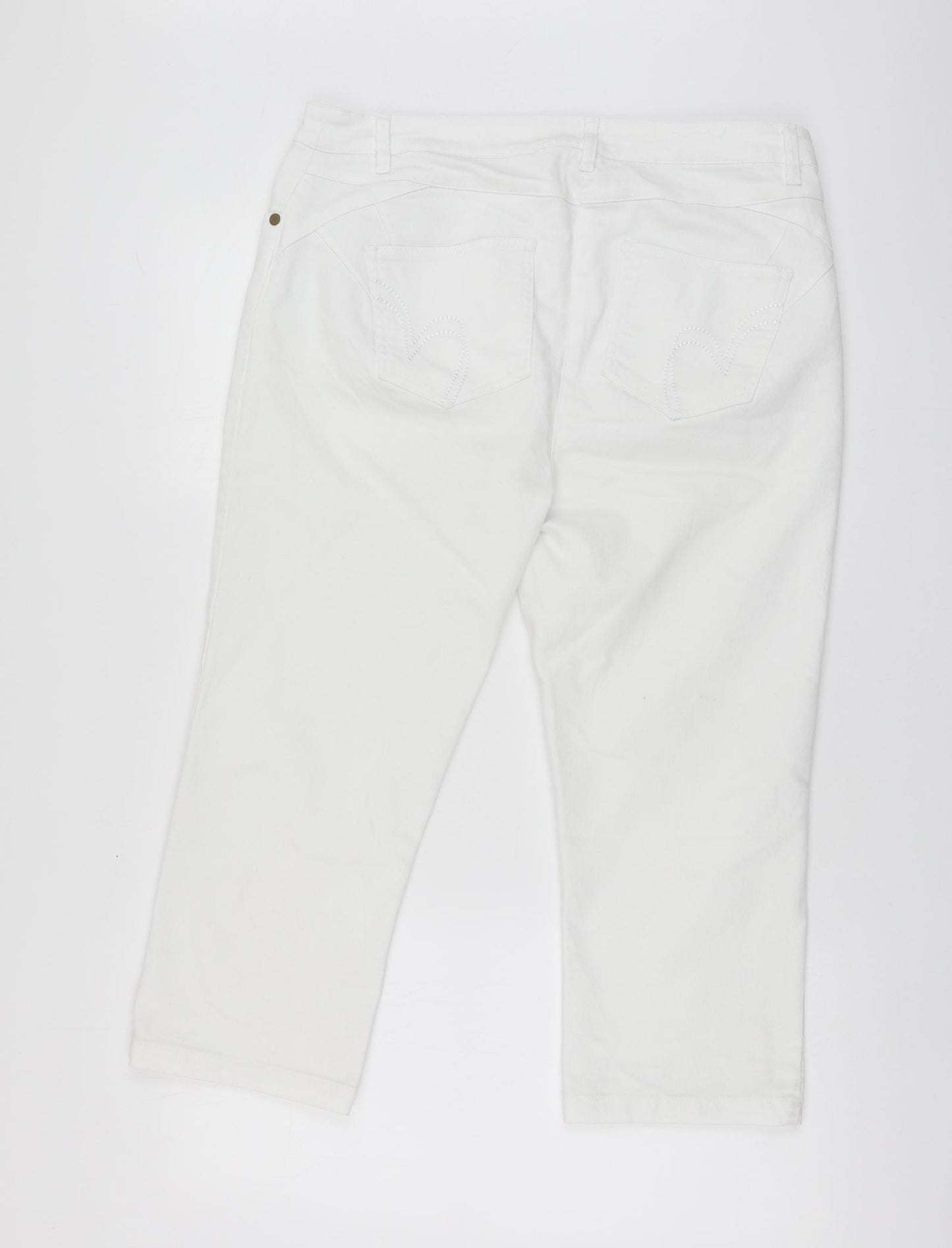 Cotton Traders Womens White Cotton Trousers Size 16 L21 in Regular Zip