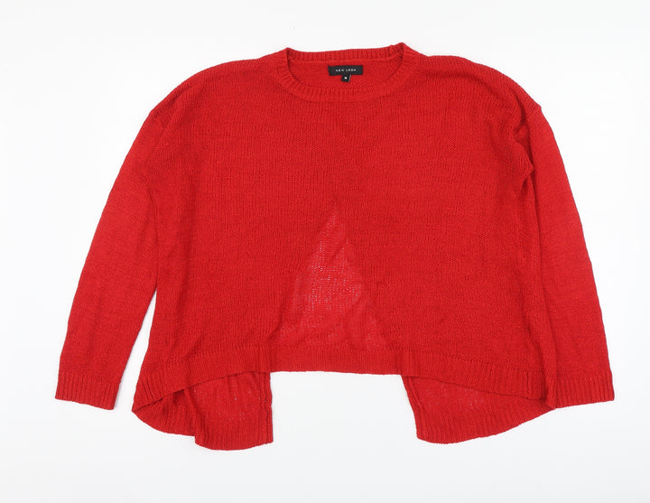 New Look Womens Red Round Neck Acrylic Pullover Jumper Size M - Open Back