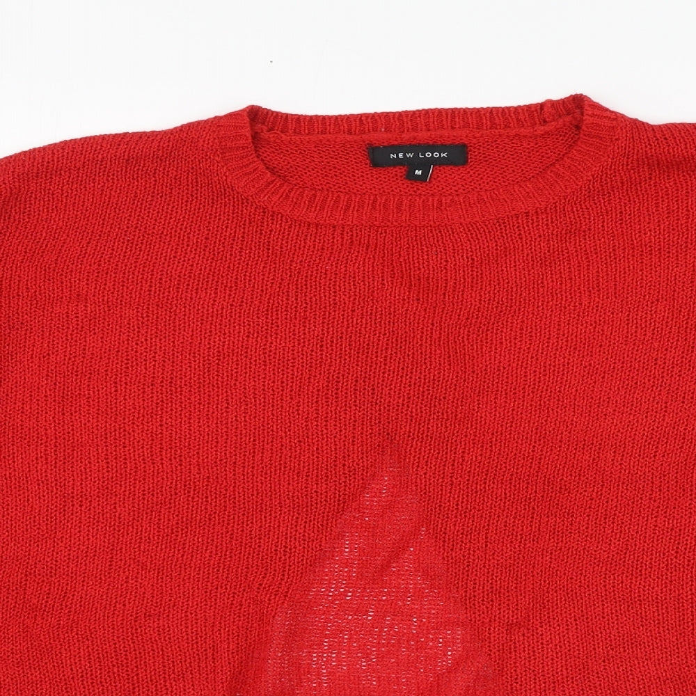New Look Womens Red Round Neck Acrylic Pullover Jumper Size M - Open Back