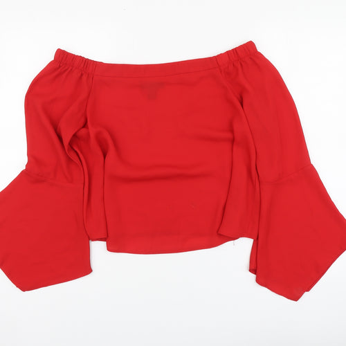 New Look Womens Red Polyester Cropped Blouse Size 10 Square Neck