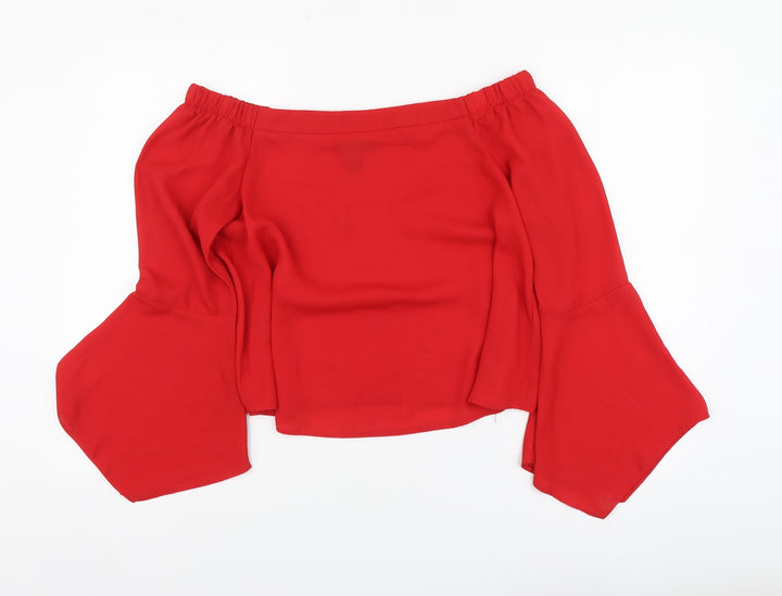 New Look Womens Red Polyester Cropped Blouse Size 10 Square Neck