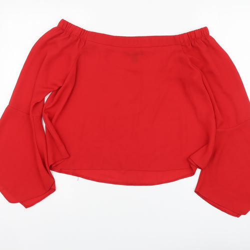 New Look Womens Red Polyester Cropped Blouse Size 10 Square Neck
