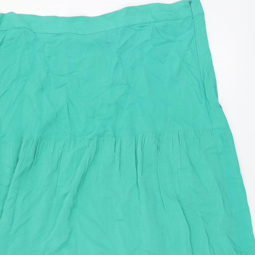 Marks and Spencer Womens Green Viscose A-Line Skirt Size 22 Zip