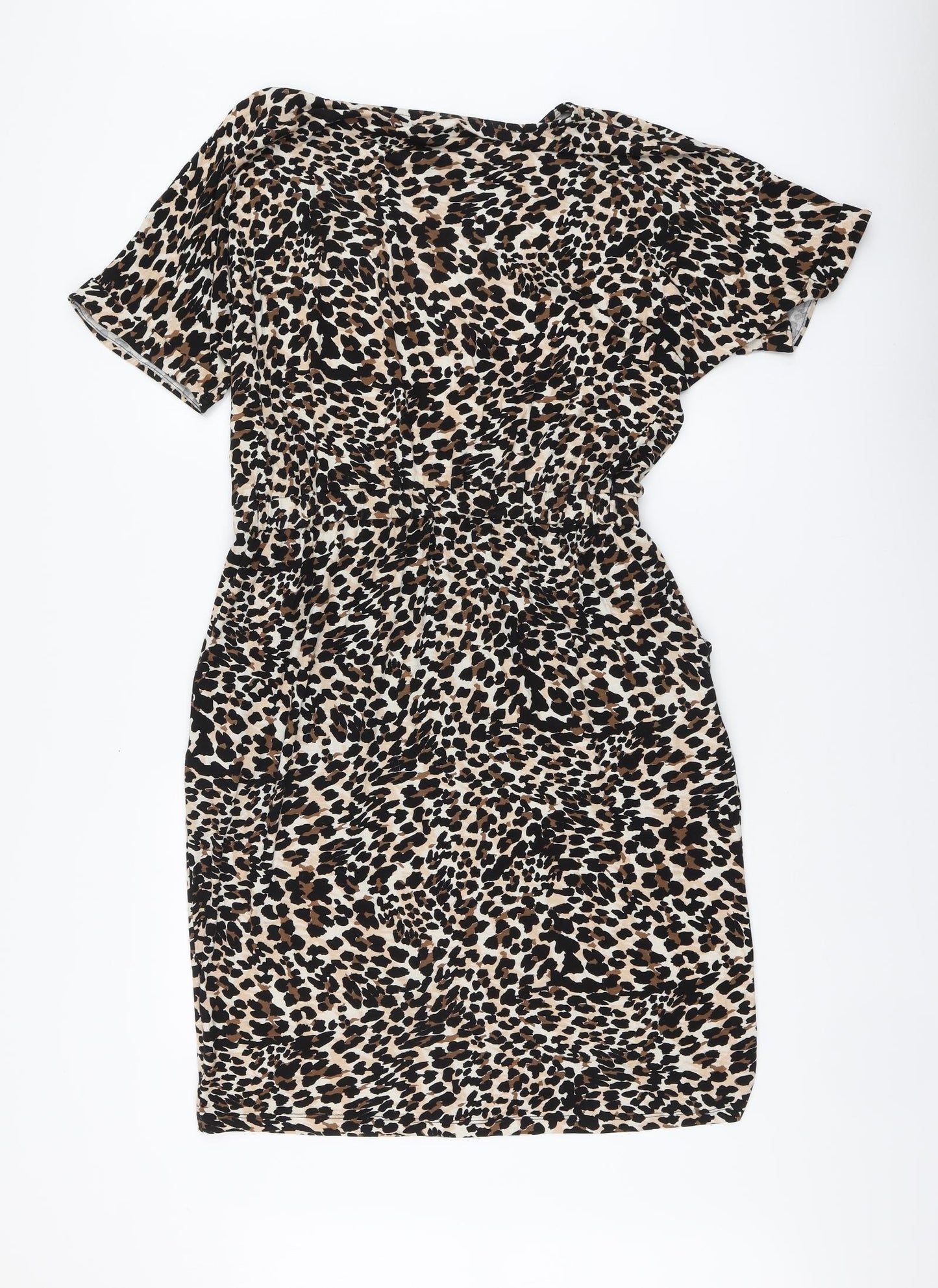 Sosandar Womens Brown Animal Print Viscose A-Line Size 14 Round Neck