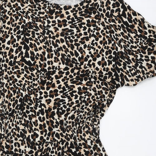Sosandar Womens Brown Animal Print Viscose A-Line Size 14 Round Neck