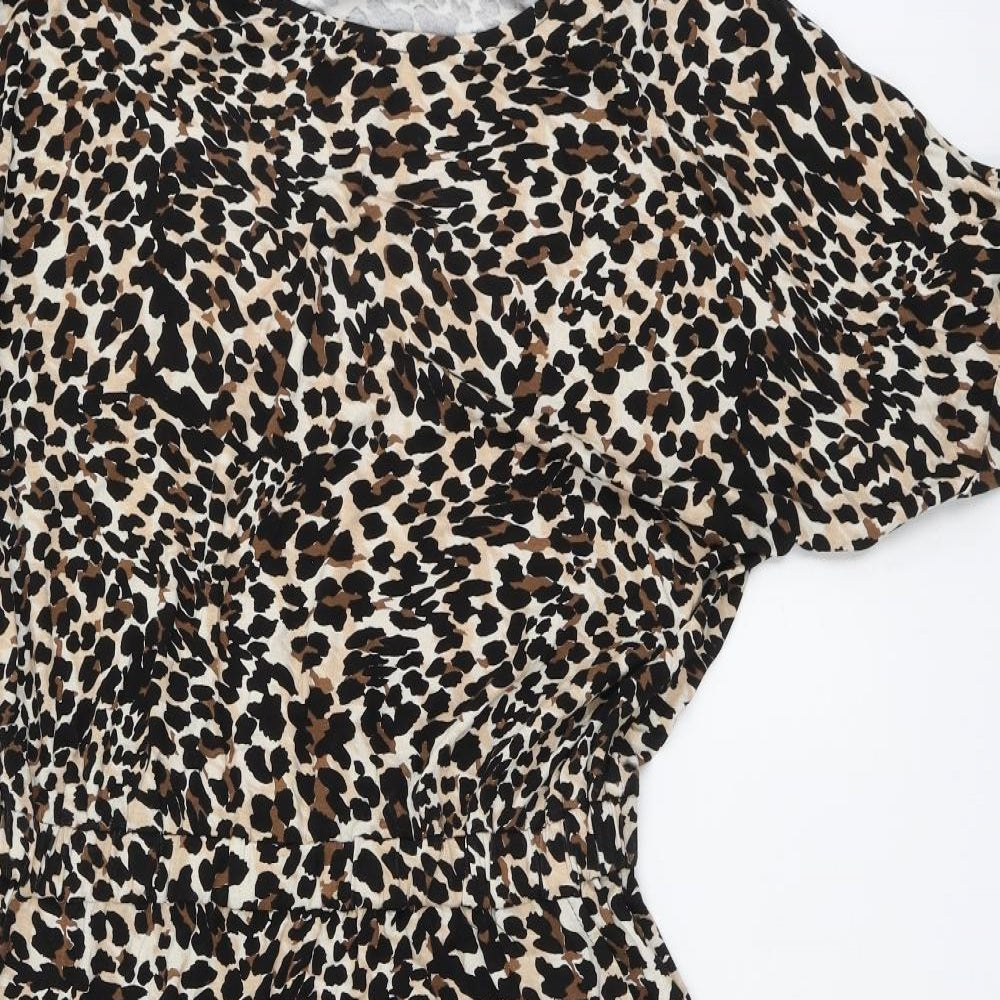 Sosandar Womens Brown Animal Print Viscose A-Line Size 14 Round Neck