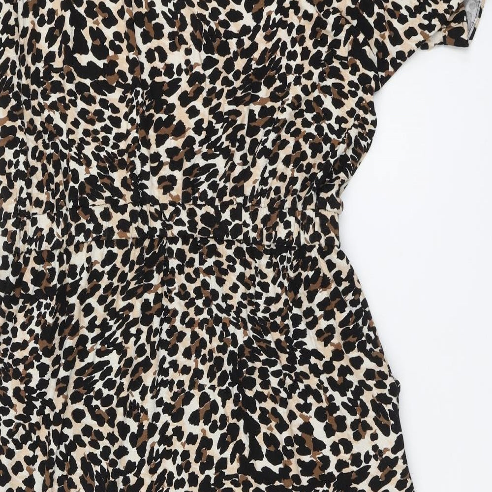Sosandar Womens Brown Animal Print Viscose A-Line Size 14 Round Neck