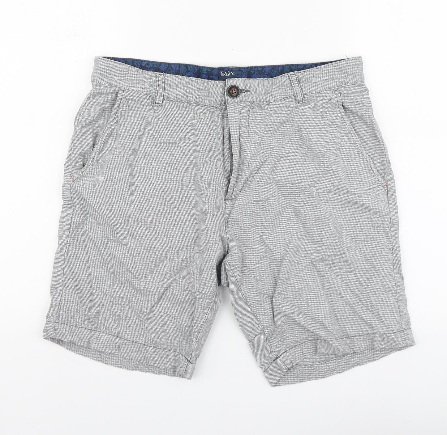 Easy Mens Grey Cotton Chino Shorts Size 34 L16 in Regular Zip