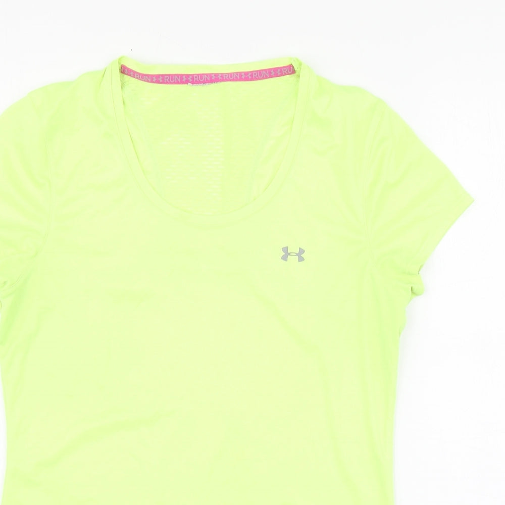 Under armour Womens Yellow Polyester Basic T-Shirt Size M Round Neck