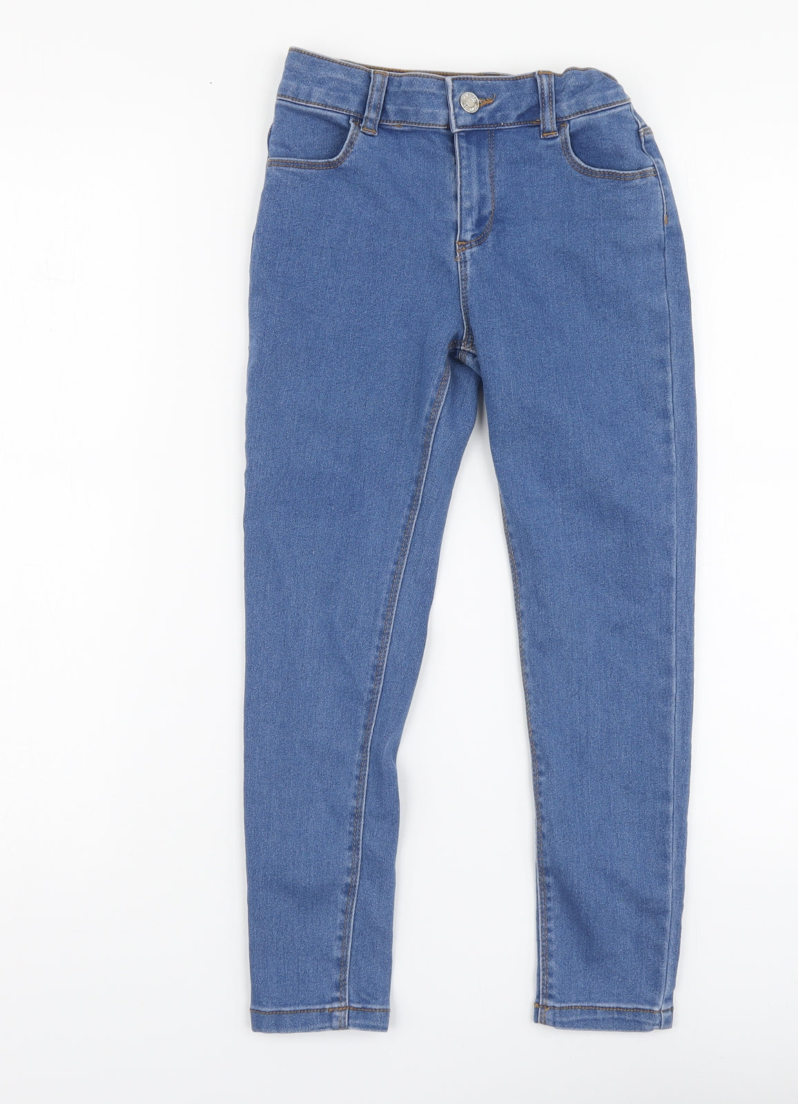 Denim & Co. Girls Blue Cotton Skinny Jeans Size 8-9 Years Regular Button