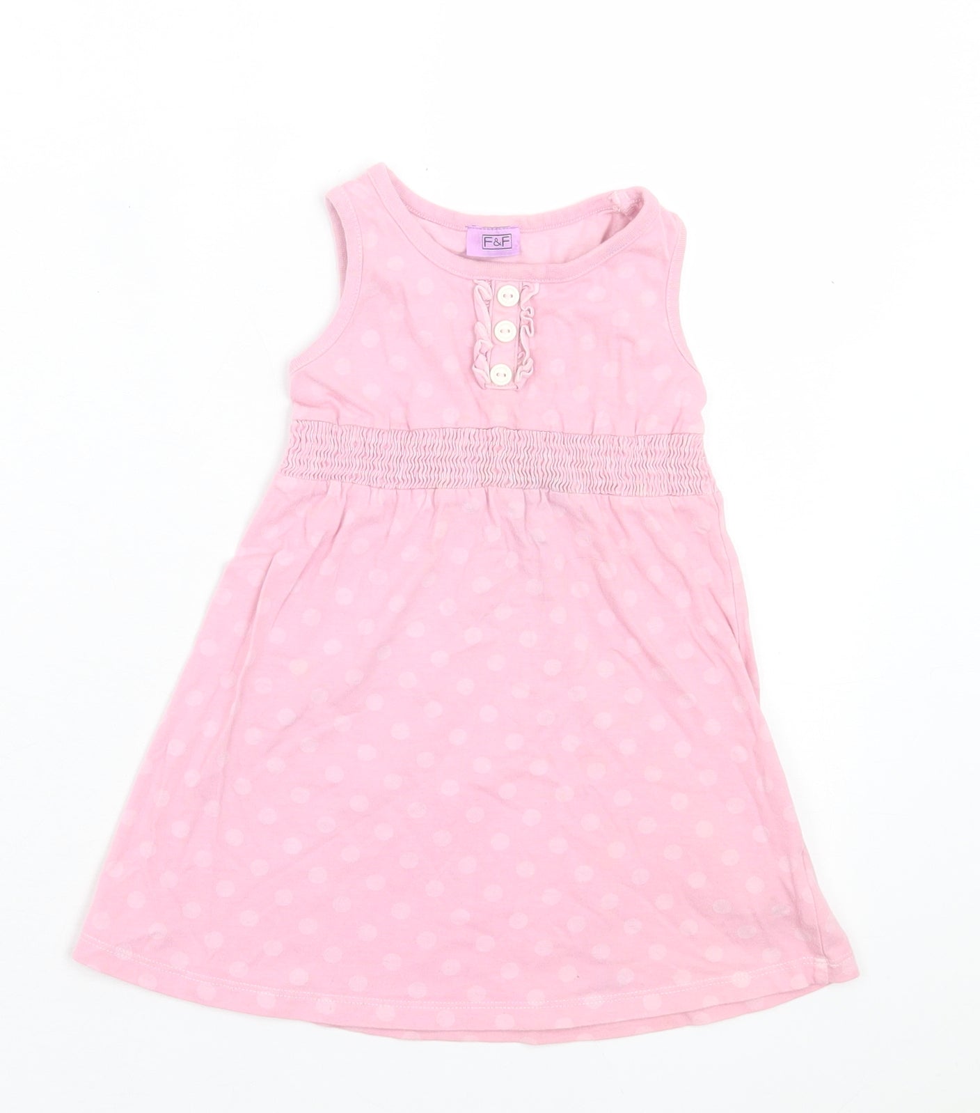 F&F Girls Pink Polka Dot Cotton A-Line Size 2-3 Years Crew Neck Pullover