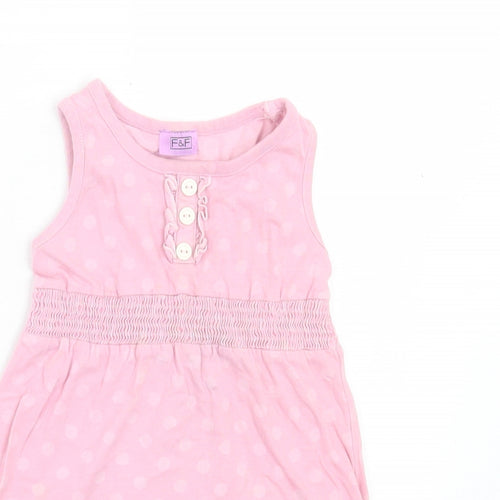 F&F Girls Pink Polka Dot Cotton A-Line Size 2-3 Years Crew Neck Pullover
