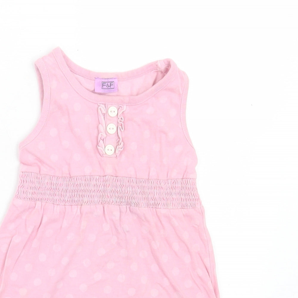 F&F Girls Pink Polka Dot Cotton A-Line Size 2-3 Years Crew Neck Pullover