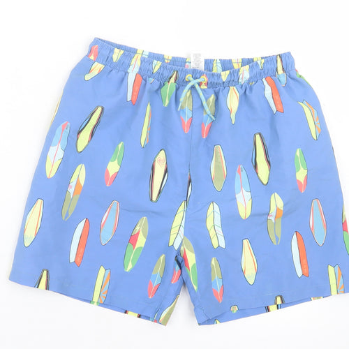 Dunnes Stores Mens Blue Geometric Polyester Sweat Shorts Size 26 in Regular Drawstring - Surf Boards