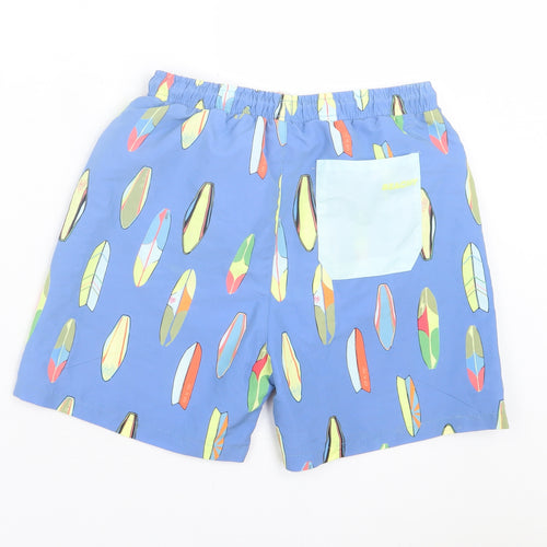 Dunnes Stores Mens Blue Geometric Polyester Sweat Shorts Size 26 in Regular Drawstring - Surf Boards