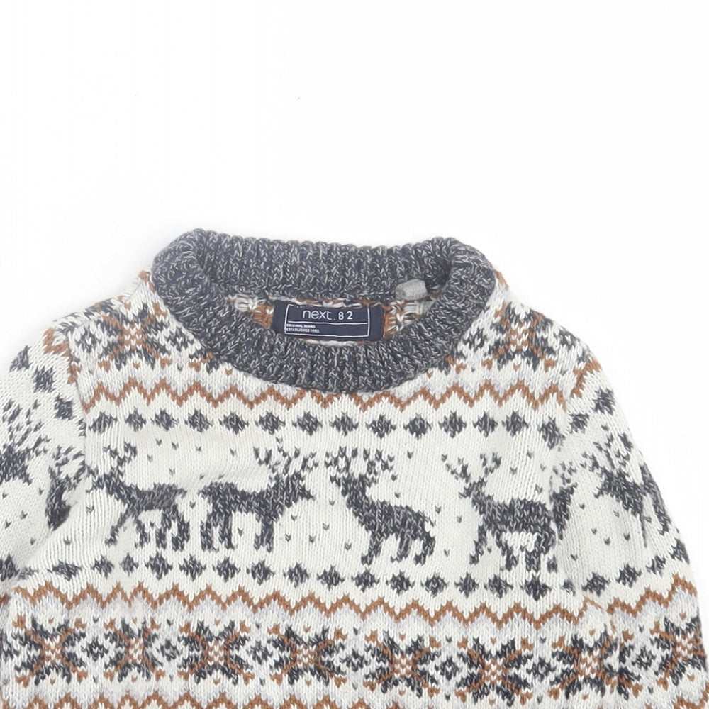 NEXT Boys Multicoloured Crew Neck Fair Isle Cotton Pullover Jumper Size 3-4 Years Pullover - Christmas