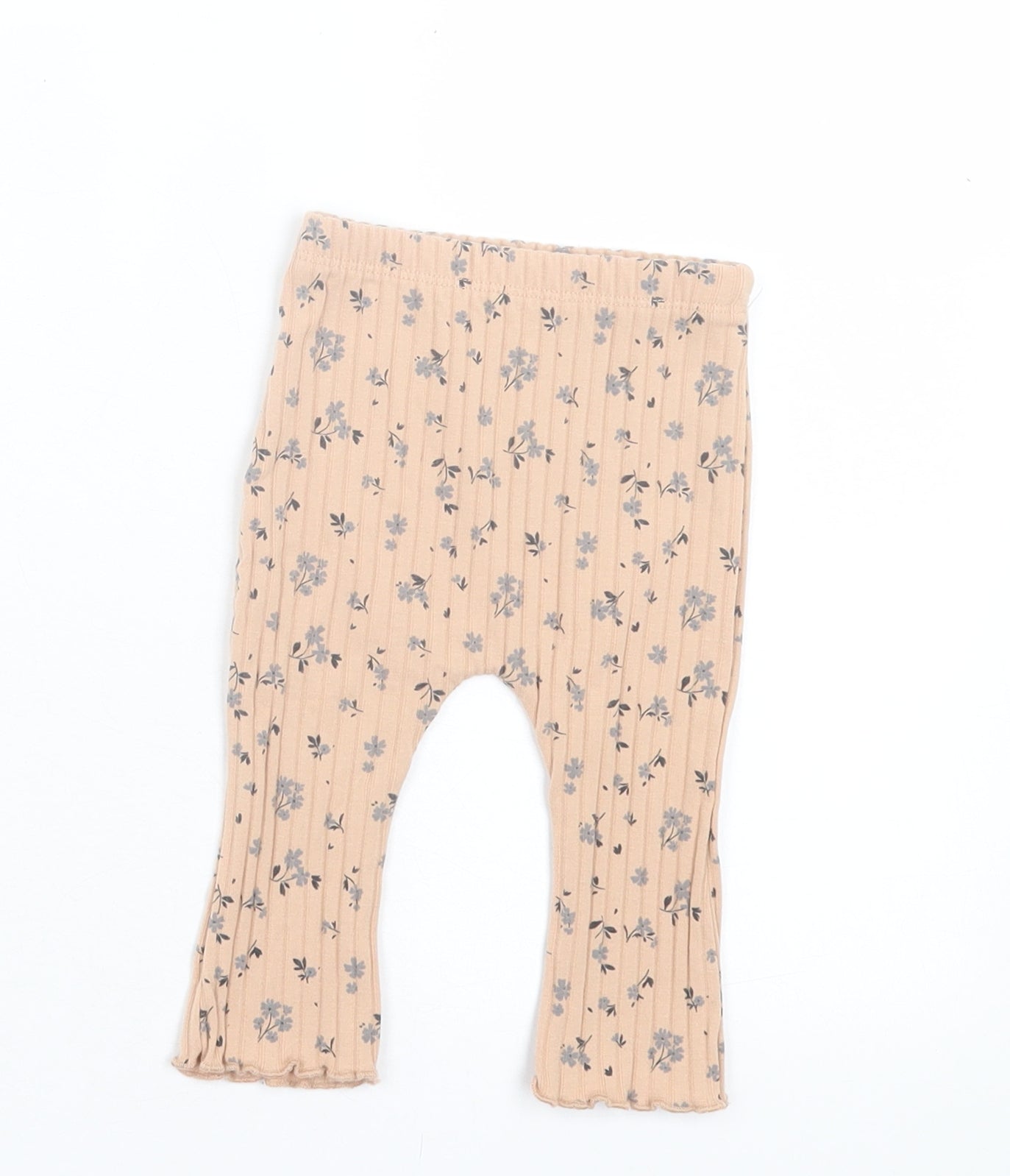 George Girls Beige Floral Polyester Capri Leggings Size 3-6 Months Pullover - Lettuce Edging