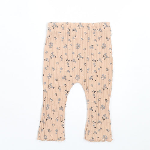 George Girls Beige Floral Polyester Capri Leggings Size 3-6 Months Pullover - Lettuce Edging