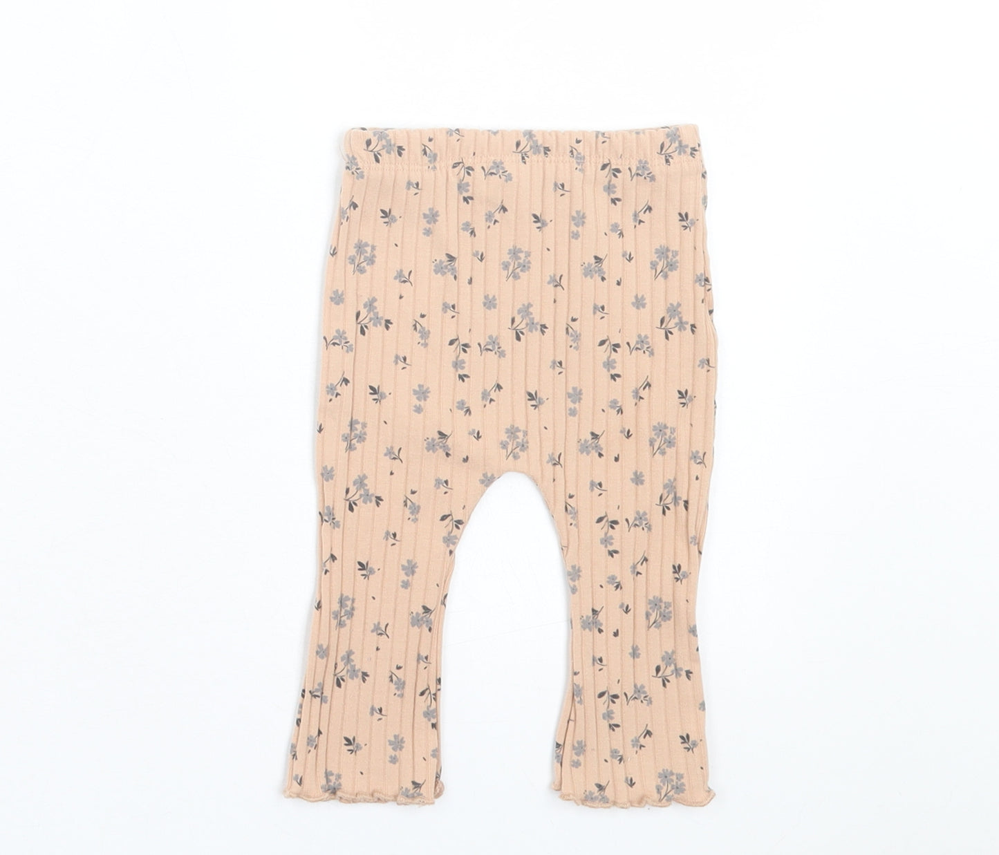 George Girls Beige Floral Polyester Capri Leggings Size 3-6 Months Pullover - Lettuce Edging