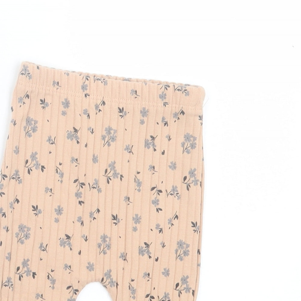 George Girls Beige Floral Polyester Capri Leggings Size 3-6 Months Pullover - Lettuce Edging