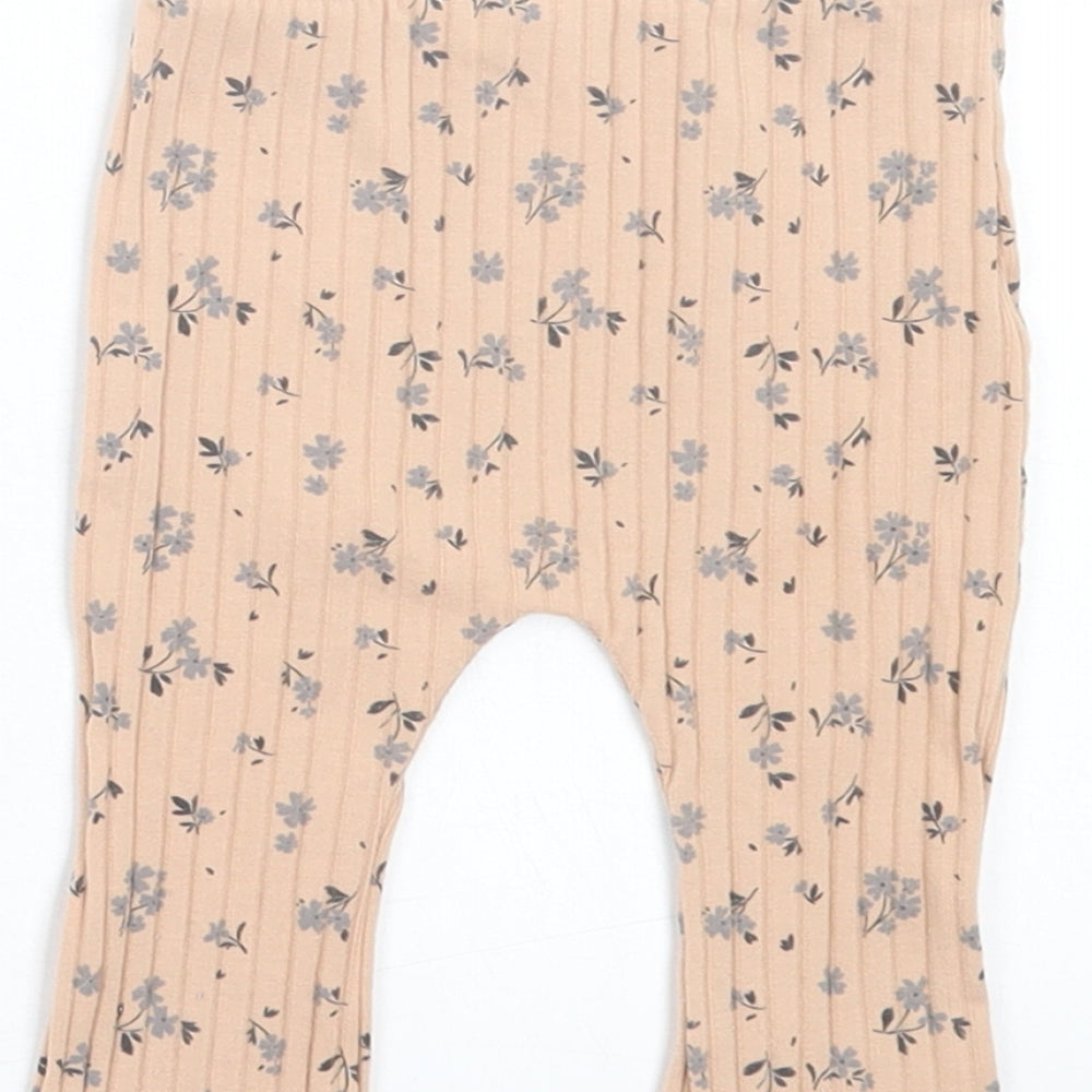 George Girls Beige Floral Polyester Capri Leggings Size 3-6 Months Pullover - Lettuce Edging