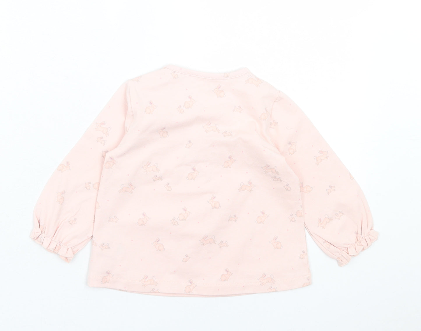 NEXT Girls Pink Geometric Cotton A-Line Size 9-12 Months V-Neck Button - Rabbit print