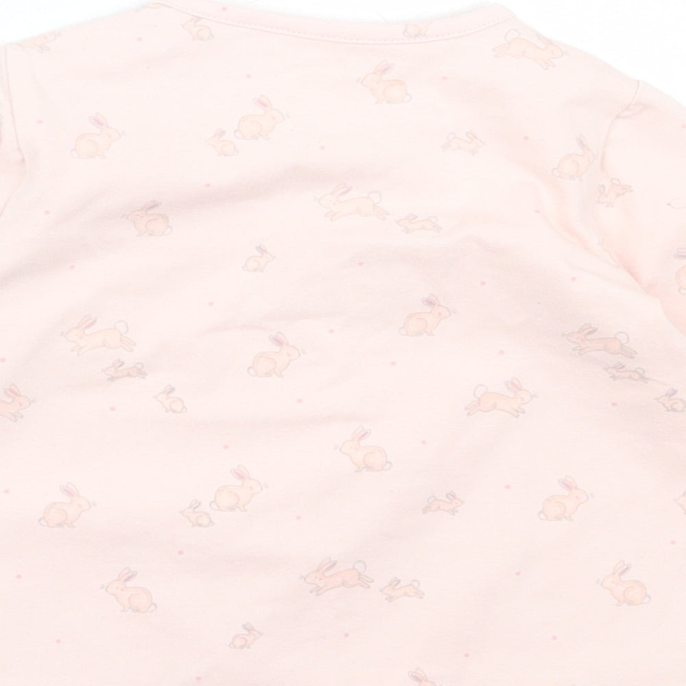 NEXT Girls Pink Geometric Cotton A-Line Size 9-12 Months V-Neck Button - Rabbit print