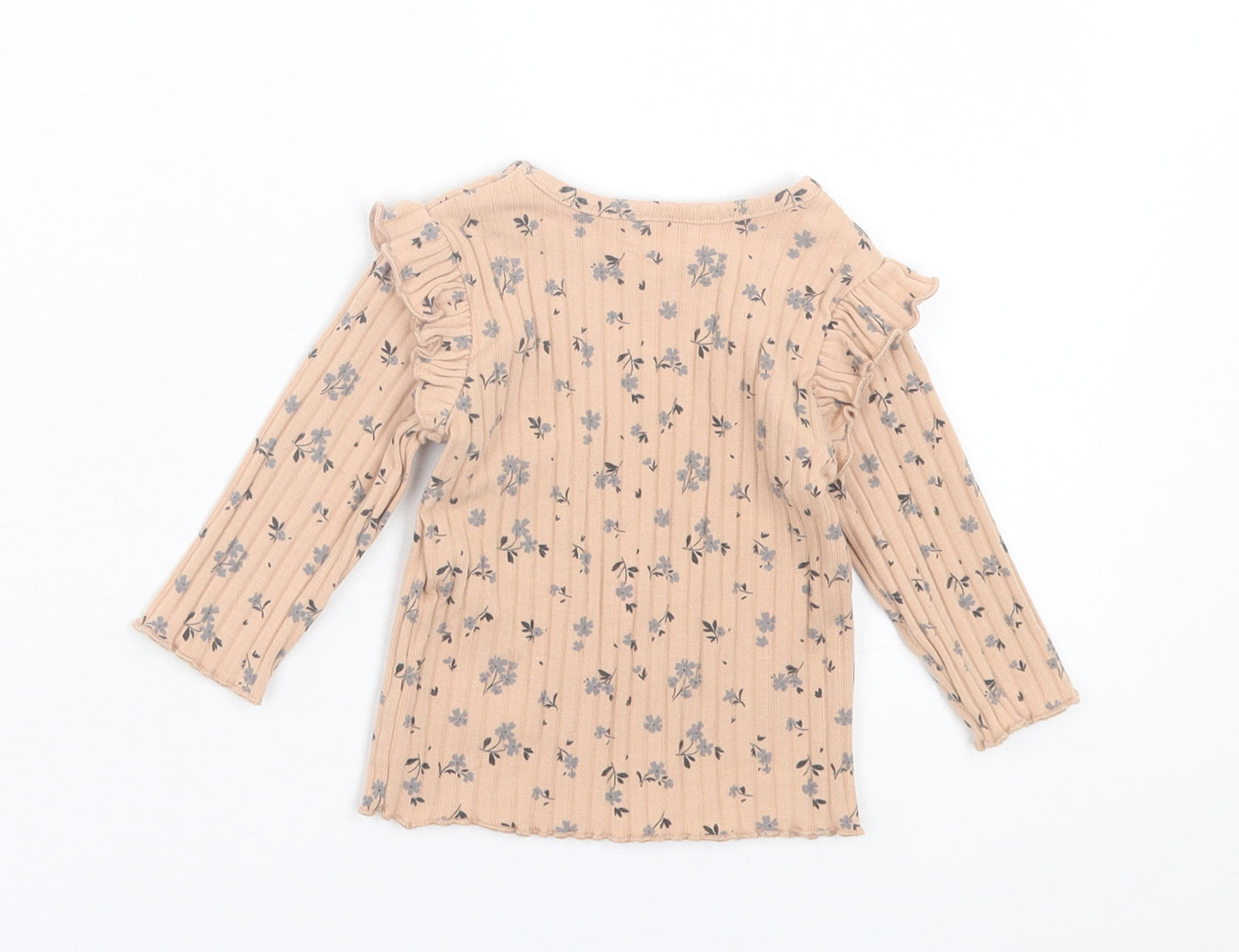 George Girls Beige Floral Polyester Basic Casual Size 3-6 Months Crew Neck Pullover - Ribbed Fabric