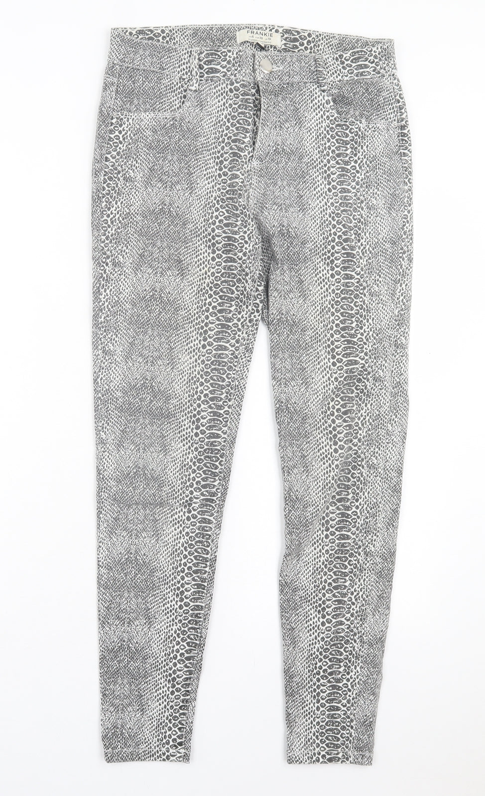 Dorothy Perkins Womens Grey Animal Print Cotton Skinny Jeans Size 10 L28 in Regular Button - Snake Print