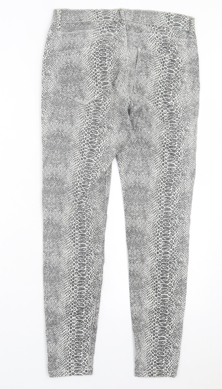 Dorothy Perkins Womens Grey Animal Print Cotton Skinny Jeans Size 10 L28 in Regular Button - Snake Print