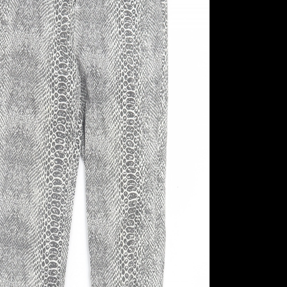 Dorothy Perkins Womens Grey Animal Print Cotton Skinny Jeans Size 10 L28 in Regular Button - Snake Print