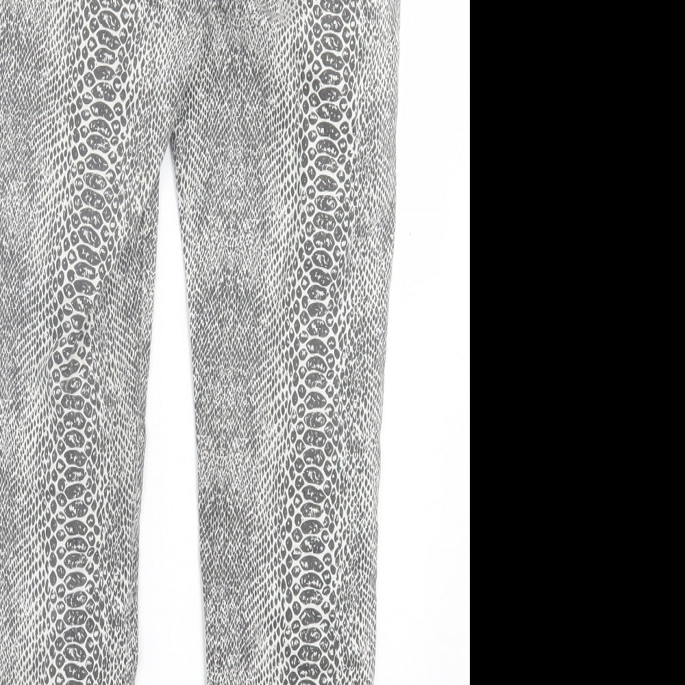 Dorothy Perkins Womens Grey Animal Print Cotton Skinny Jeans Size 10 L28 in Regular Button - Snake Print